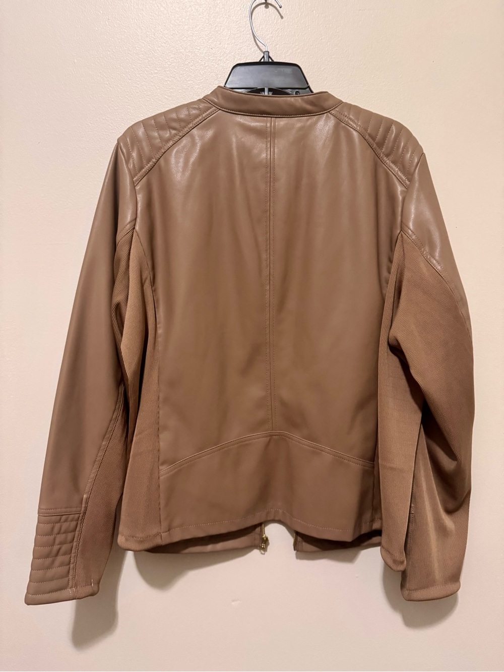Light Brown Faux Leather Zip-Front Women's Jacket - Picture 3 of 3